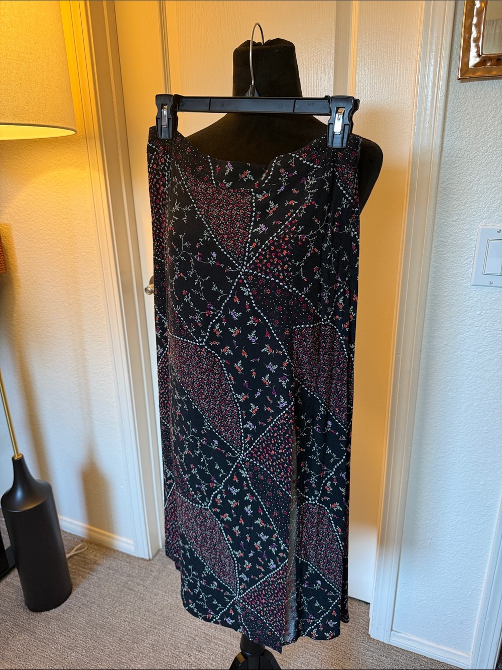 Black Floral Midi Skirt